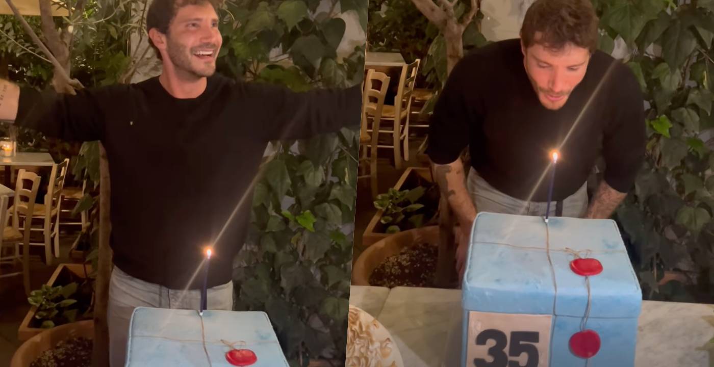 Stefano De Martino festeggia i 35 anni con una torta a tema Affari Tuoi