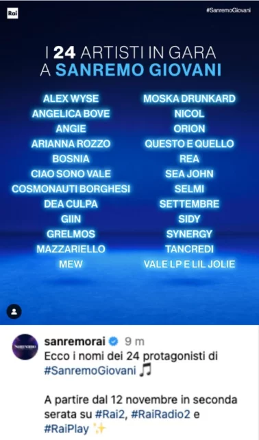 La lista dei 24 artisti a Sanremo Giovani