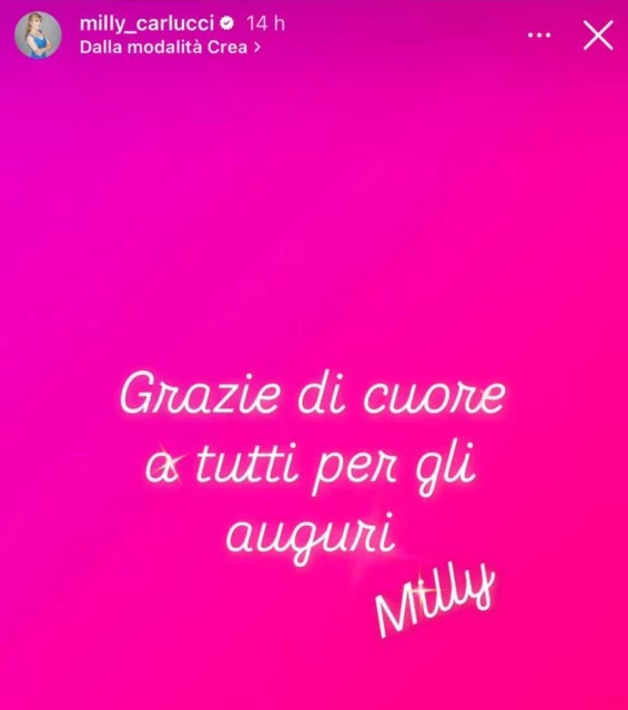 La storia Instagram di Milly Carlucci