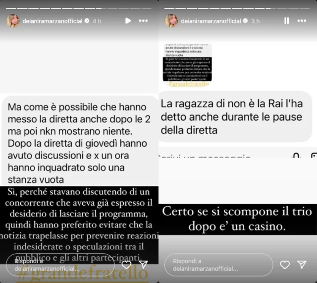 Le storie Instagram di Deianira Marzano sul GF