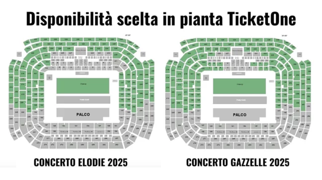 Pianta TicketOne concerti Elodie e Gazzelle 2025