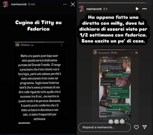 Le storie Instagram del cugino di Titti su Federica