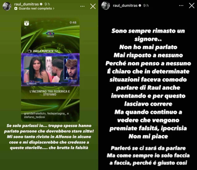 Le storie Instagram di Raul su Federica al GF