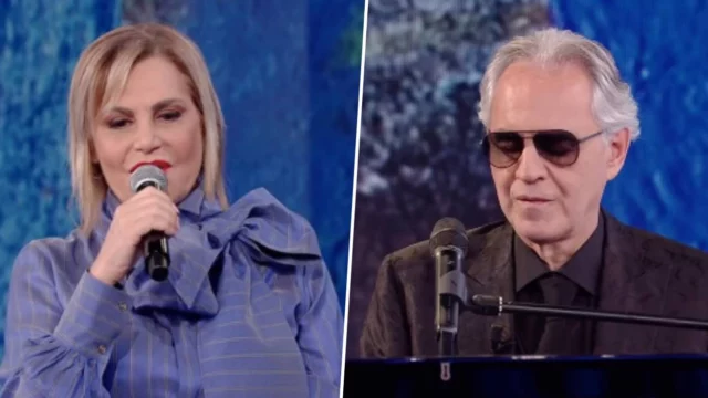 Simona Ventura canta Con te partirò con Andrea Bocelli (VIDEO)