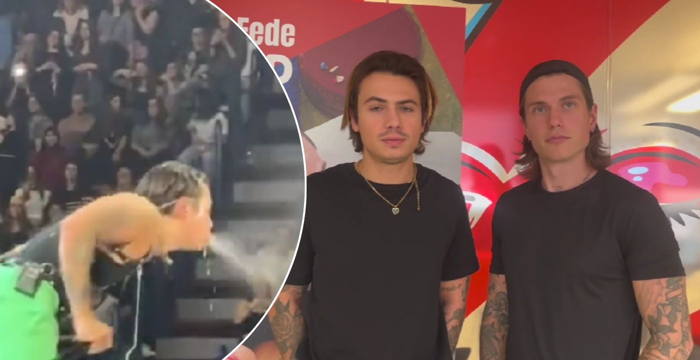 Federico Rossi di Benji & Fede si fa prendere dall’entusiasmo e sputa acqua sul pubblico: è polemica (VIDEO)