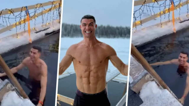 Cristiano Ronaldo sfida i meno 20 gradi della Lapponia e si tuffa nudo in una piscina- il video diventa virale