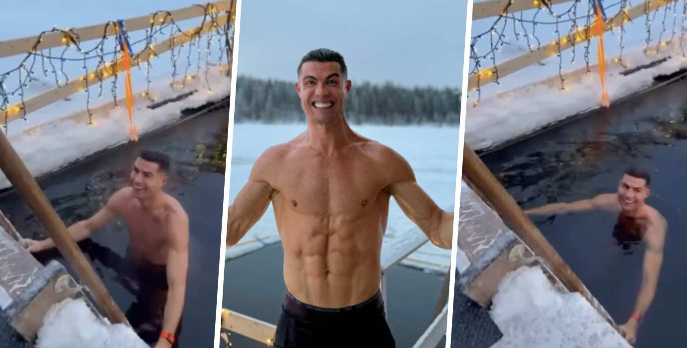 Cristiano Ronaldo sfida i meno 20 gradi della Lapponia e si tuffa nudo in una piscina: il video diventa virale