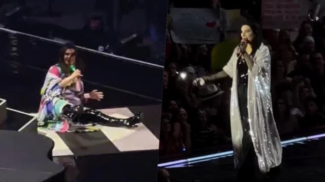 Laura Pausini commenta con ironia la sua caduta sul palco