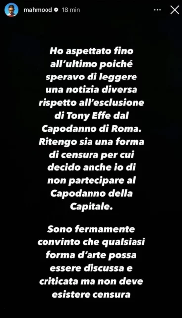 La storia Instagram di Mahmood