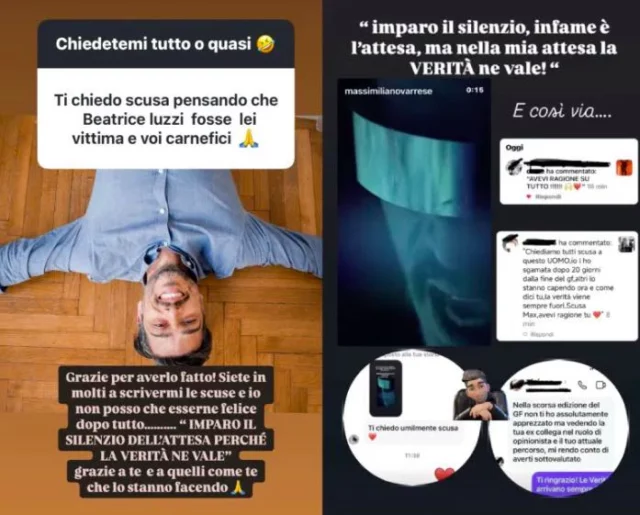 Le storie Instagram di Massimiliano Varrese su Beatrice Luzzi