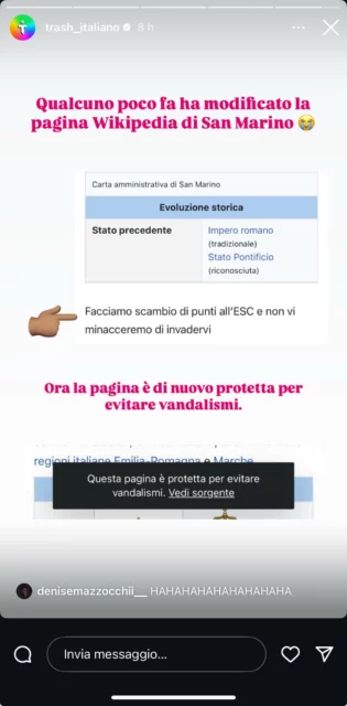 La pagina Wikipedia di San Marino viene modificata